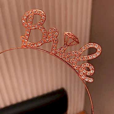 Rose Gold Renkli Taşlı “Bride” Gelin Tacı 
