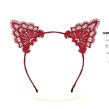 Dantelli Kırmızı Kedi Tacı - Vintage Tarz Dantel Kedi Kulak