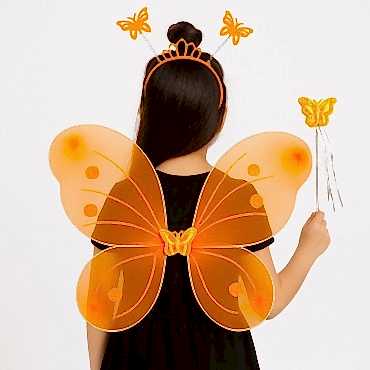 Turuncu Kelebek Kız Seti – 50 cm Kelebek Kanadı, Taç ve Asa