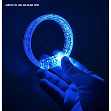 Mavi Led Işıklı Baskı Yapılabilen Pilli Bileklik Bilezik 1,5 cm Genişlik