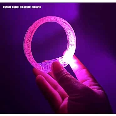 Pembe Led Işıklı Baskı Yapılabilen Pilli Bileklik Bilezik