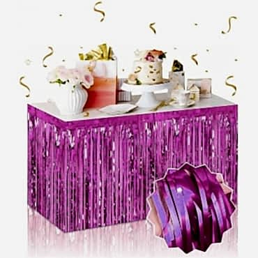 Kendinden Yapışkanlı Pembe Metalize Püsküllü Masa Eteği