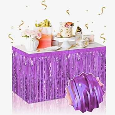 Kendinden Yapışkanlı Mor Metalize Püsküllü Masa Eteği