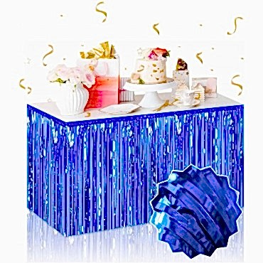 Kendinden Yapışkanlı Mavi Metalize Püsküllü Masa Eteği 