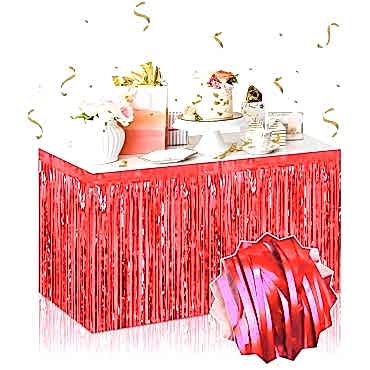 Kendinden Yapışkanlı Kırmızı Metalize Püsküllü Masa Eteği