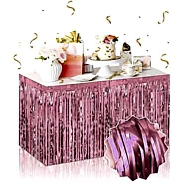 Kendinden Yapışkanlı Rose Gold Metalize Püsküllü Masa Eteği
