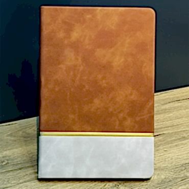 Altın Şeritli Taba Rengi Deri Not Defteri