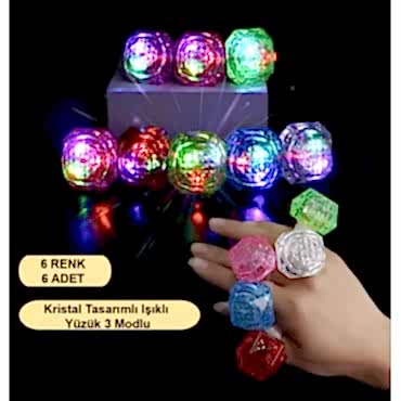 6'lı Kristal LED Parti Yüzük Seti 