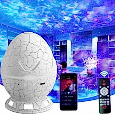 Çatlak Dinozor Yumurtası Tasarımlı Projektörlü Gece Lambası Bluetooth Özellikli 