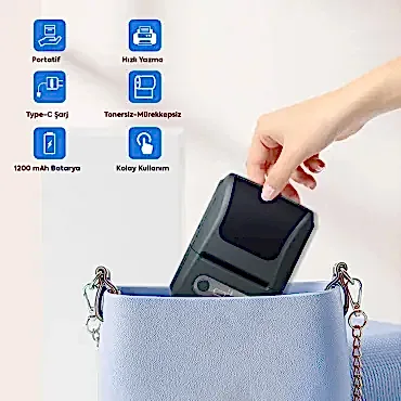 Beyaz Kablosuz Portatif Etiket Yazıcısı 