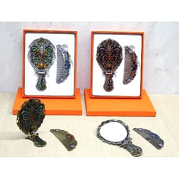 Kelebek Katlanabilir Ayna Ve Tarak Seti Orta Boy 