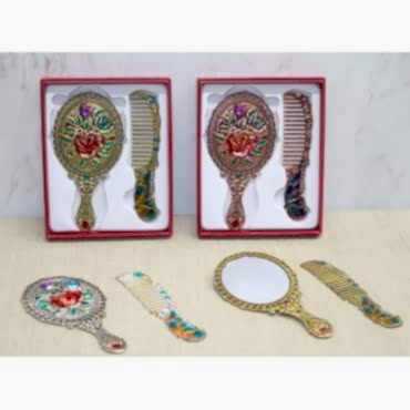Gül Tasarımı Ayna Ve Tarak Seti Küçük Boy 