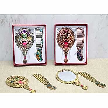 Çiçekli Ayna Ve Tarak Seti Küçük Boy 