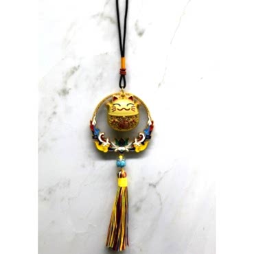 Renkli Püsküllü Şans Kedisi Feng Shui Askılık 