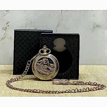 Özel Kutulu Tren Temalı Gümüş Köstekli Saat 