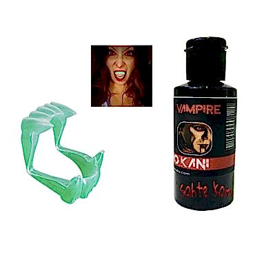 Fosforlu Çift Damak Takma Vampir Dişi ve 50 gr Tiyatro Kanı Set