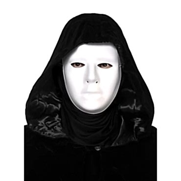 Siyah Kapüşonlu 120 cm Pelerin ve Beyaz Boyanabilir Tam Yüz Maske