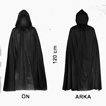 Siyah Uzun Pelerin 120 cm Kapüşonlu
