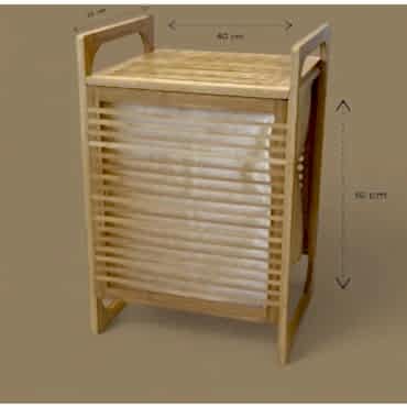 Orta Boy Ahşap Bambu Kirli Sepeti 40x35x60 