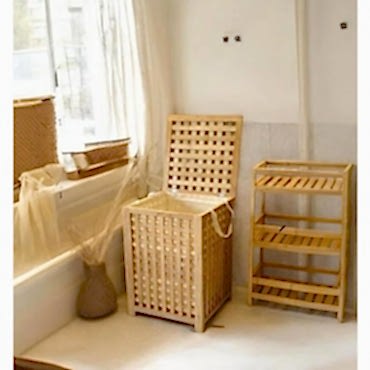 Büyük Boy Ahşap Bambu Kirli Sepeti 45x45x62 