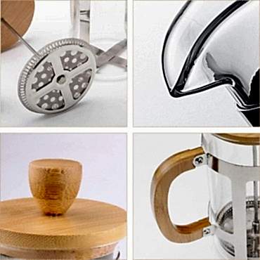 Ahşap Detaylı 350 ml Cam French Press