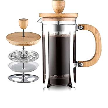 Ahşap Detaylı 600 ml Cam French Press 