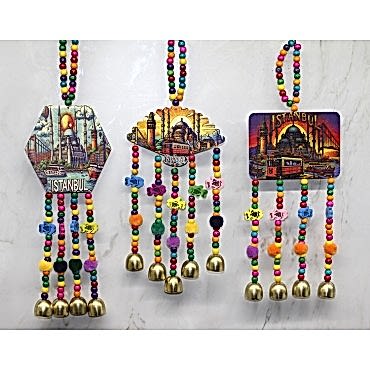 İstanbul Temalı Renkli Boncuklu Asmalı Rüzgar Çanı