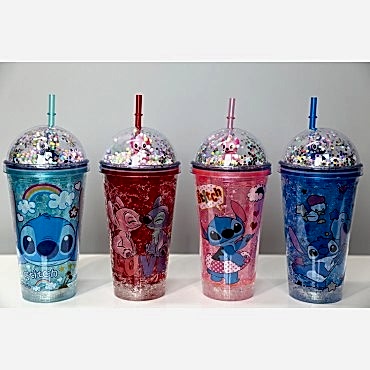 Sevimli Stitch Pipetli Işıklı Pullu Suluk Bardak 400 ml