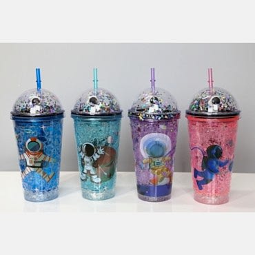 Sevimli Astronot Pipetli Işıklı Pullu Suluk Bardak 400 ml