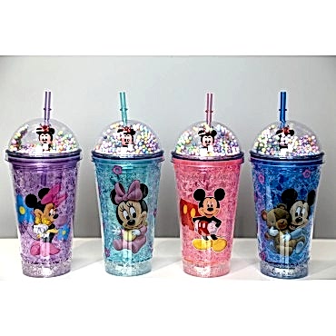 Sevimli Mickey Mouse Pipetli Işıklı Boncuklu Suluk Bardak 400 ml