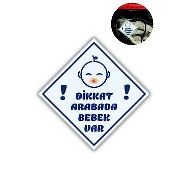 "DİKKAT ARABADA ERKEK BEBEK VAR - EMZİKLİ" Uyarı Stickerı | Araba Camı İçin 10x10 cm Etiket