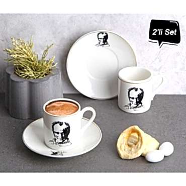 Atatürk Tasarımlı Porselen 2'li Kahve Seti