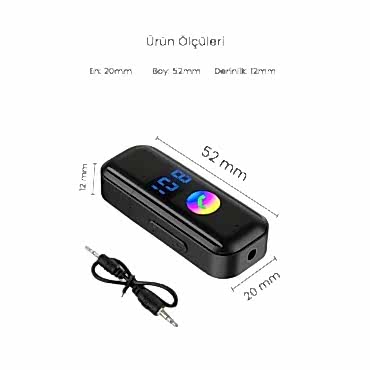  2'si 1 Arada Bluetooth Receiver USB-Aux Kablo Ses Kontrol Ekran