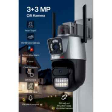  3 MP + 3 MP Çift Lens Wi-Fi TF Kart Girişli Güvenlik Kamerası 
