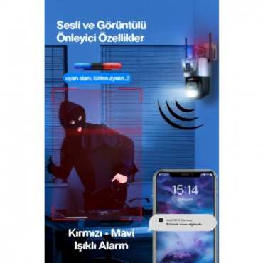  3 MP + 3 MP Çift Lens Wi-Fi TF Kart Girişli Güvenlik Kamerası 